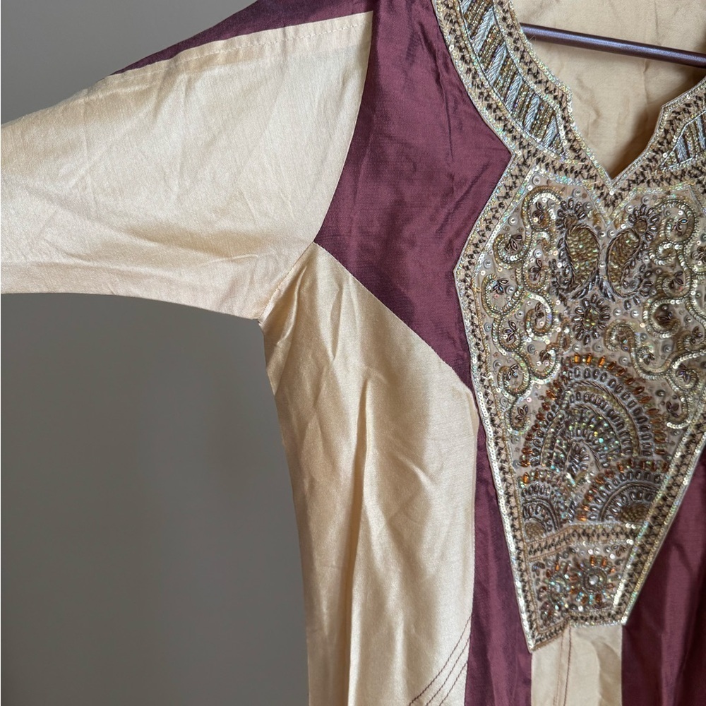 Gold Brown V Neck Long Sleeve Kaftan - Picture 9 of 14